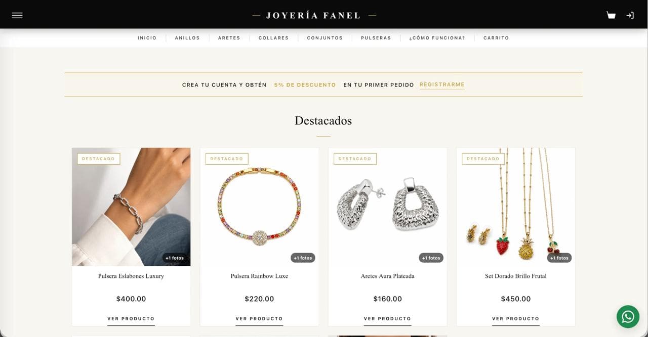 Vista de la tienda en línea Joyería Fanel